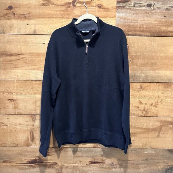 Men's Lands End black knit pullover Sz L Tailored Fit Half zip 100% cotton - Picture 1 of 9
